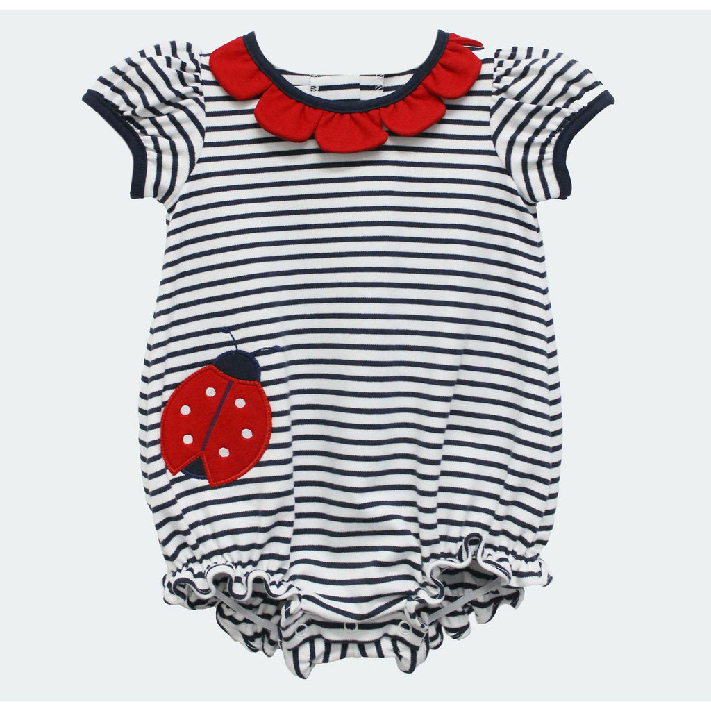 Zuccini Reagan Applique Ladybug Bubble Navy Stripe