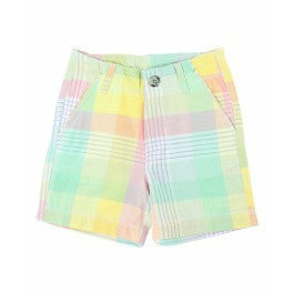 Ruffle Butts - Boys Cheerful Rainbow Plaid Shorts