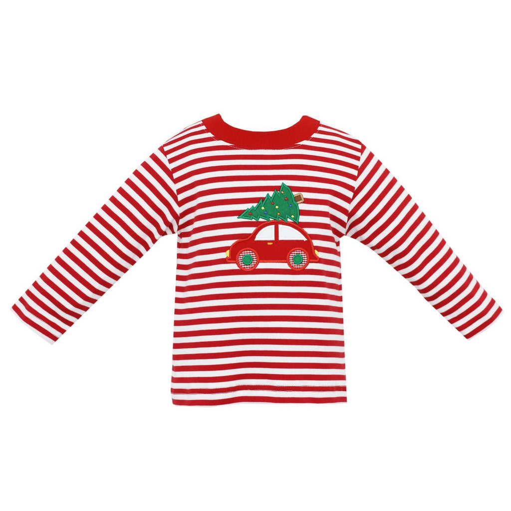 Claire Charlie Christmas Tree and Car Red Stripe Shirt