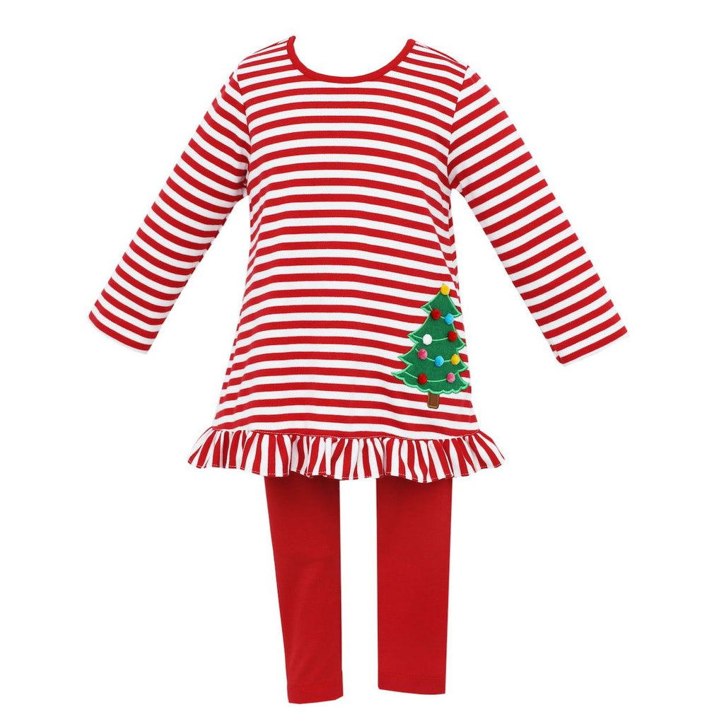 Claire Charlie Christmas Tree Red Stripe Knit Tunic & Leggings Set