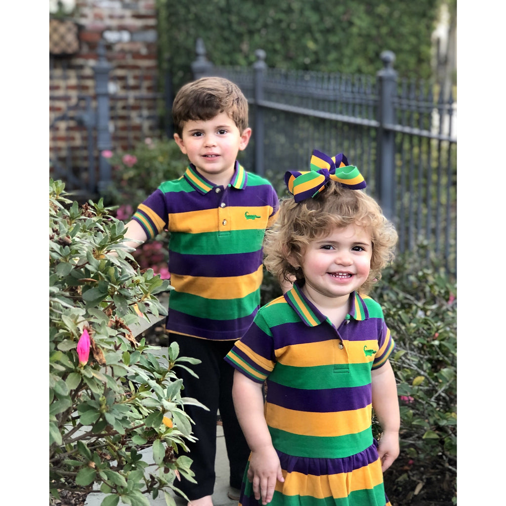 MeMe - Mardi Gras Polo Dress Stripe Short Sleeve, Purple, Green and Gold