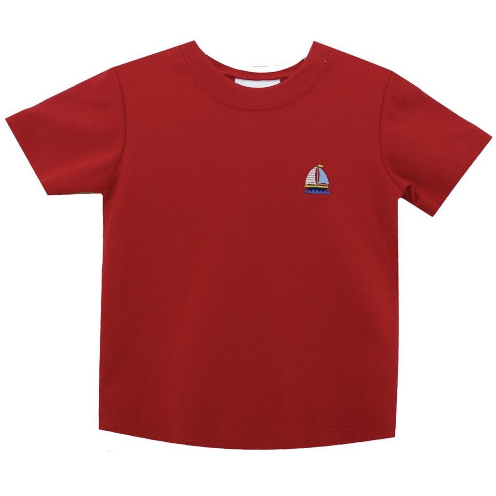 Zuccini Sailboat Embroiderd Sailboat on Red Crew Neck Shirt