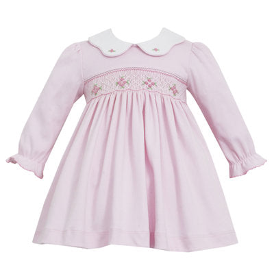 Petit Bebe Smocked Pink Knit Dress Long Sleeve